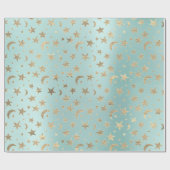 Stars Moon Tiffany Aqua Gold Metal Sky Champaign Geschenkpapier (Flach)