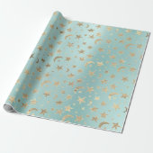 Stars Moon Tiffany Aqua Gold Metal Sky Champaign Geschenkpapier (Ungerollt)