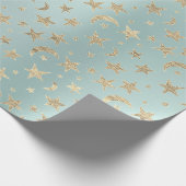 Stars Moon Tiffany Aqua Gold Metal Sky Champaign Geschenkpapier (Ecke)