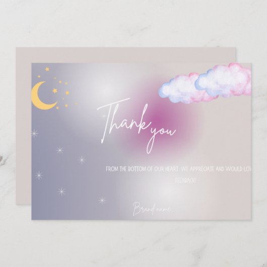 Stars Moon und Wolken Danke, Card Einladung (Vorne/Hinten)