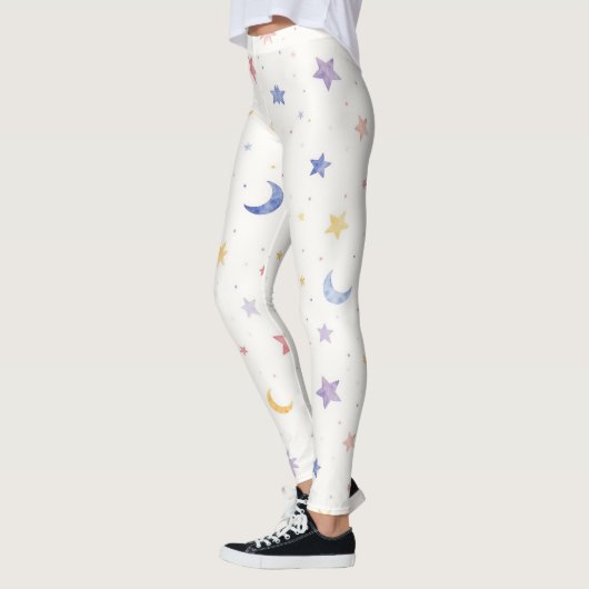 Stars Moons Punkte Nahtloses Muster Leggings (Links)