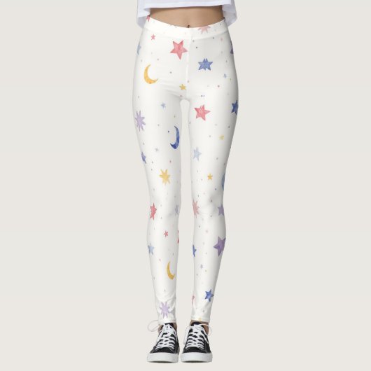 Stars Moons Punkte Nahtloses Muster Leggings (Vorderseite)