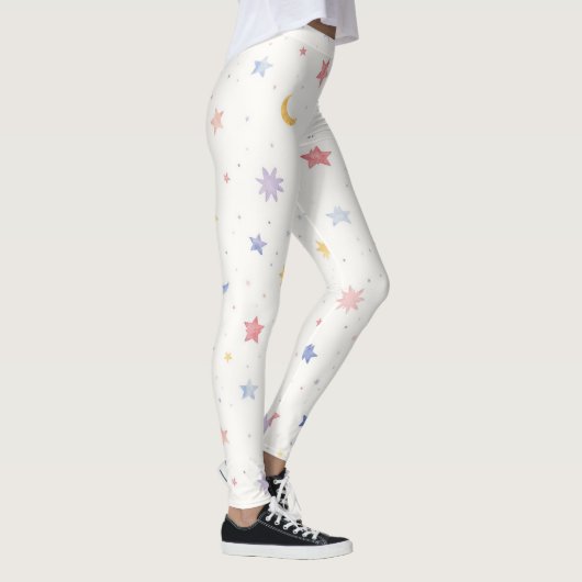 Stars Moons Punkte Nahtloses Muster Leggings (Rechts)