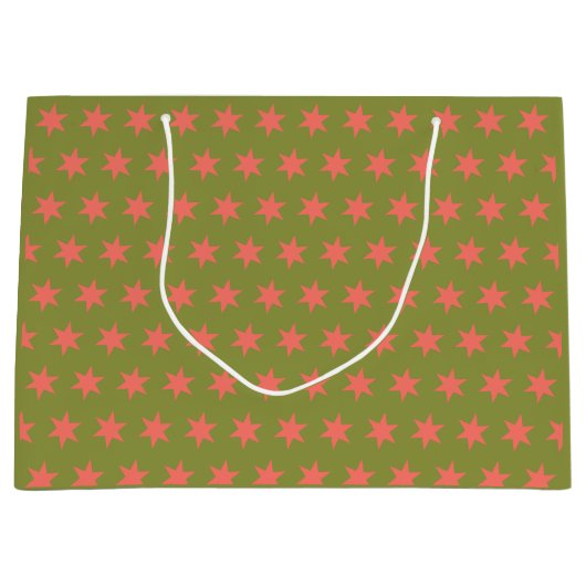 Stars Muster Trending Colors Green Coral Große Geschenktüte (Vorderseite)