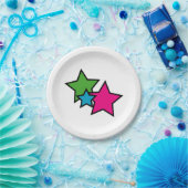 Stars Neon Colorful Girly Pink Blue Green Black Pappteller (Party)