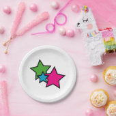 Stars Neon Colorful Girly Pink Blue Green Black Pappteller (Party)