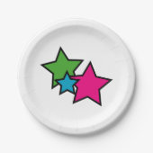 Stars Neon Colorful Girly Pink Blue Green Black Pappteller (Vorderseite)
