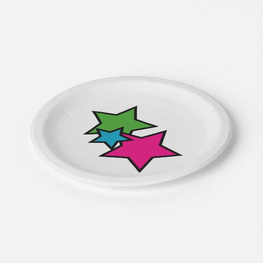 Stars Neon Colorful Girly Pink Blue Green Black Pappteller (Schrägansicht)