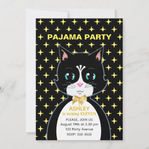 Stars & Niedliche Geburtstag Cat Pajama Party Einladung