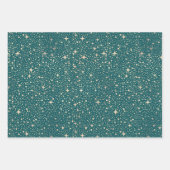 Stars Night Sky Celestial Aquamarin und Gold Muste Geschenkpapier Set (Vorderseite)