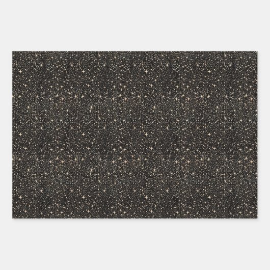 Stars Night Sky Celestial Black and Gold Muster Geschenkpapier Set (Vorderseite 3)