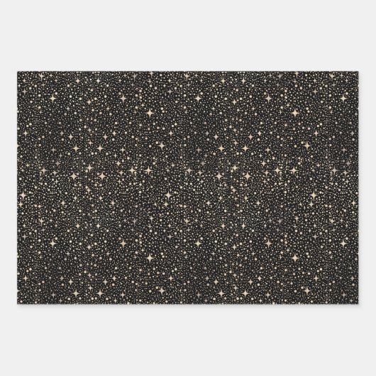 Stars Night Sky Celestial Black and Gold Muster Geschenkpapier Set (Vorderseite 2)