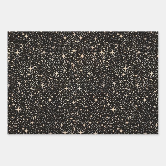 Stars Night Sky Celestial Black and Gold Muster Geschenkpapier Set (Vorderseite)