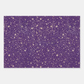 Stars Night Sky Celestial Lila und Gold Muster Geschenkpapier Set (Vorderseite)
