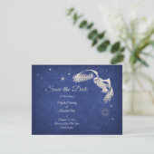 Stars Owl Blue Wizard Magic Wedding Save The Date (Stehend Vorderseite)