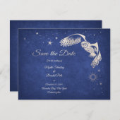 Stars Owl Blue Wizard Magic Wedding Save The Date (Vorne/Hinten)