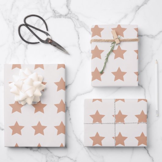 Stars Pattern Beige Earth Tones Geschenkpapier Set (Vorderseite)