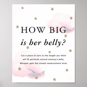 Stars & Pink Clouds Babydusche wie groß ihr Bauch Poster