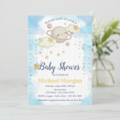 Stars Planet Clouds Blue Baby Dusche Einladung (Stehend Vorderseite)