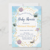 Stars Planets Blue Baby Dusche Einladung (Vorderseite)
