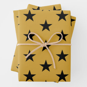 Stars Schwarz und Golden Wrapping Paper Sheets Geschenkpapier Set