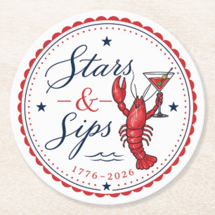 Stars & Sips America 250 Fourth of July-Party Runder Pappuntersetzer