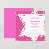 Stars & Squares Bar Bat Mitzvah Einladung Rosa (Vorne/Hinten)