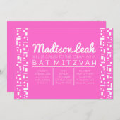 Stars & Squares PINK Bat Mitzvah Einladung (Vorne/Hinten)