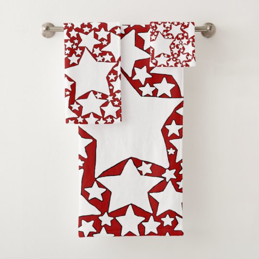 Stars, Stars, Stars in Red and White Badhandtuch Set (Insitu)