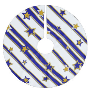 Stars & Streifen Muster Gold blau + Ihre Ideen Polyester Weihnachtsbaumdecke