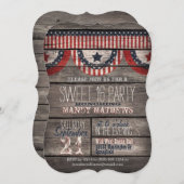 Stars & Streifen Rustikales Holz Süß 16 Party Einladung (Vorne/Hinten)