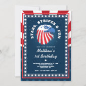 Stars Streifen & Spaß ganz Amerika 1. Geburtstag Einladung (Vorderseite)
