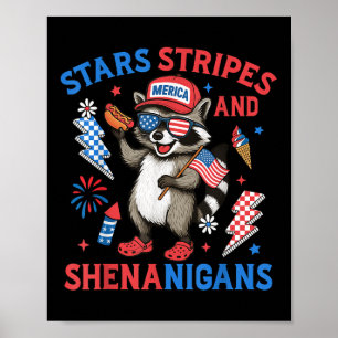 Stars Streifen und Shenanigans Usa Funny Raccoon 4 Poster