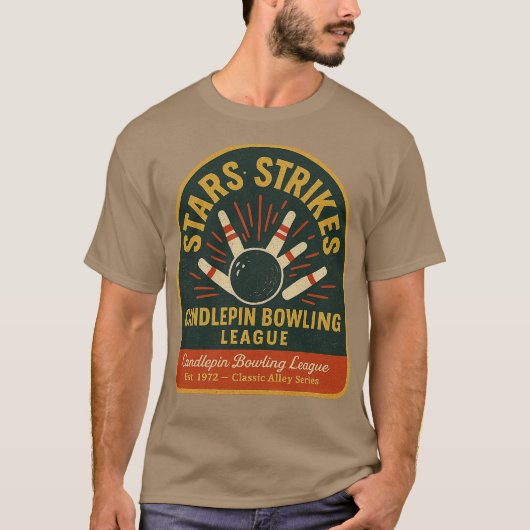 Stars & Strikes Vintage Candlepin Bowling T-Shirt (Vorderseite)