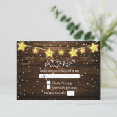 Stars String Lights Rustic Wood Wedding RSVP Card (Stehend Vorderseite)