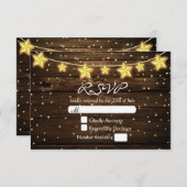 Stars String Lights Rustic Wood Wedding RSVP Card (Vorne/Hinten)