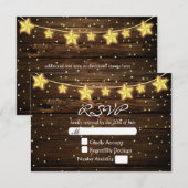 Stars String Lights Rustic Wood Wedding RSVP Card Karte (Vorne/Hinten)