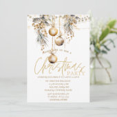 Stars, String Lights Vintag Balls Weihnachten Einladung (Stehend Vorderseite)