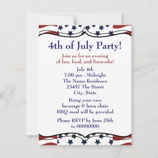 Stars Stripes 4. Juli GRILLEN Party Einladung (Vorderseite)