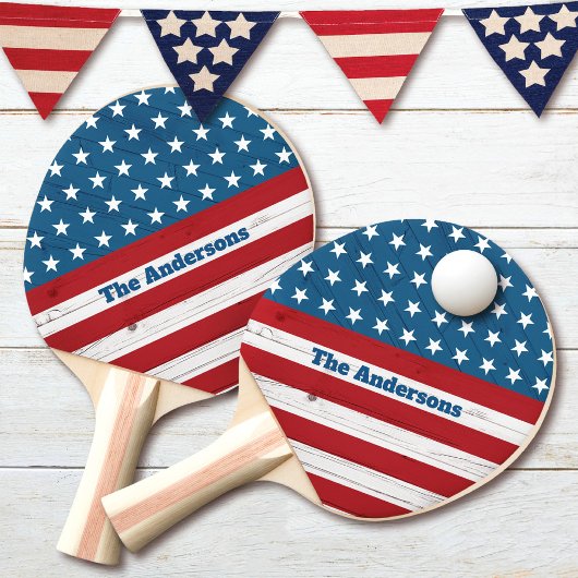 Stars Stripes American Flag Rustic Wood Patriotic Tischtennis Schläger