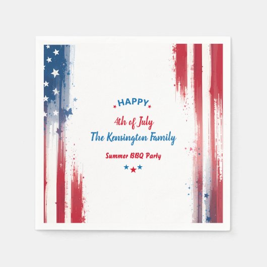 Stars & Stripes GRILLEN 4. Juli Feier Serviette (Vorderseite)