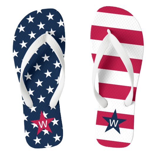 Stars Stripes Mit Monogramm American Flip Flops Badesandalen (Fußbett)