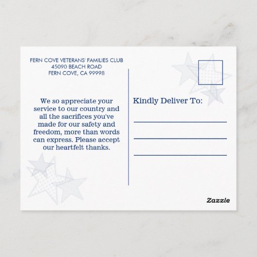 Stars Stripes Patriotic Veteran Service Vielen Dan Postkarte (Rückseite)