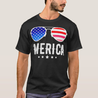 Stars Stripes Sunglasses Freedom USA Merica T-Shirt