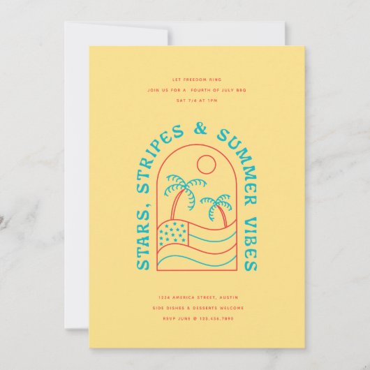 Stars Stripes und Summer Vibes 4. GRILLEN Party Einladung (Vorderseite)