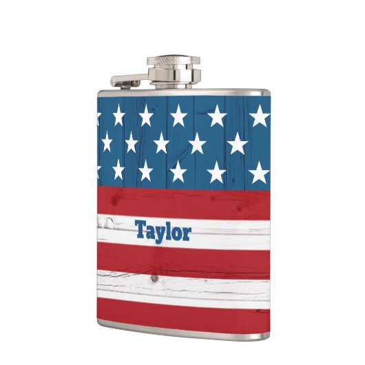 Stars Stripes USA Flag Patriotic Rustikales Land Flachmann (Links)