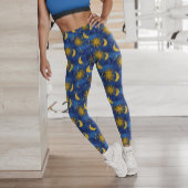 Stars Sun Moon Celestial Muster Blue Gold Leggings