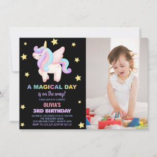 Stars Unicorn Geburtstagseinladungen mit Foto Einladung
