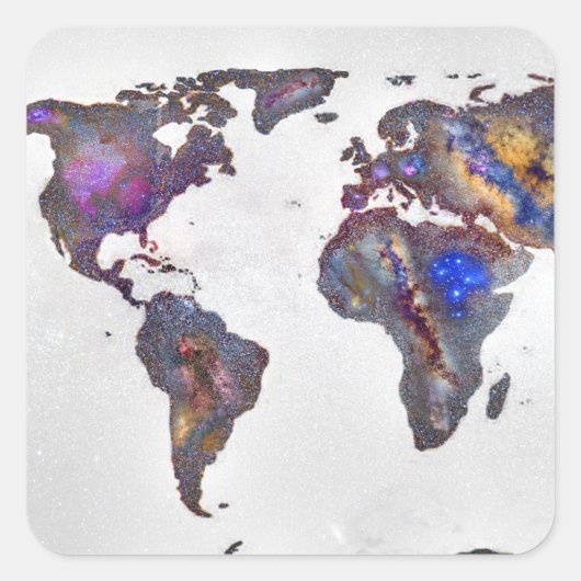Stars world map quadratischer aufkleber (Vorderseite)