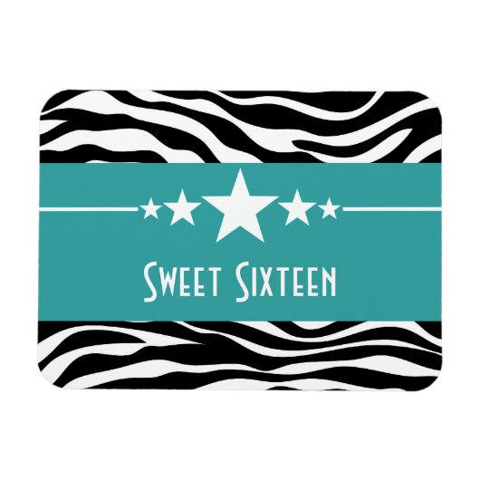 Stars Zebra Print Sweet 16 Magnet, Aqua Magnet (Horizontal)